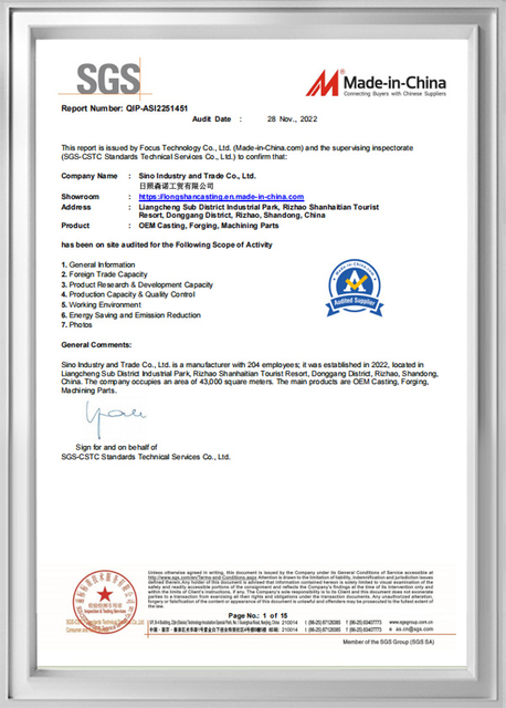 SGS supplier assessment certification document