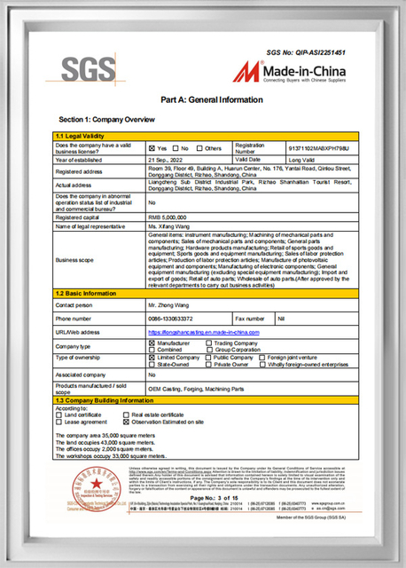 SGS enterprise qualification inspection document